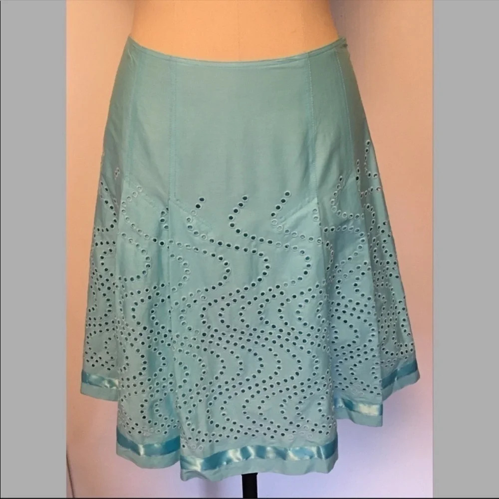 Cynthia Steffe Aqua Cotton Eyelet Skirt 6 NWT